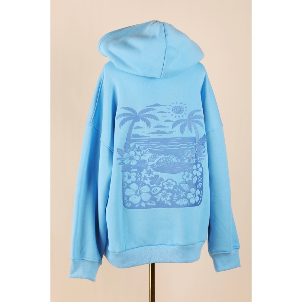 Sz XL Altar’d State Embroidered Aqua ‘Meet Me At The Beach’ Hoodie NWOT - Picture 3 of 7